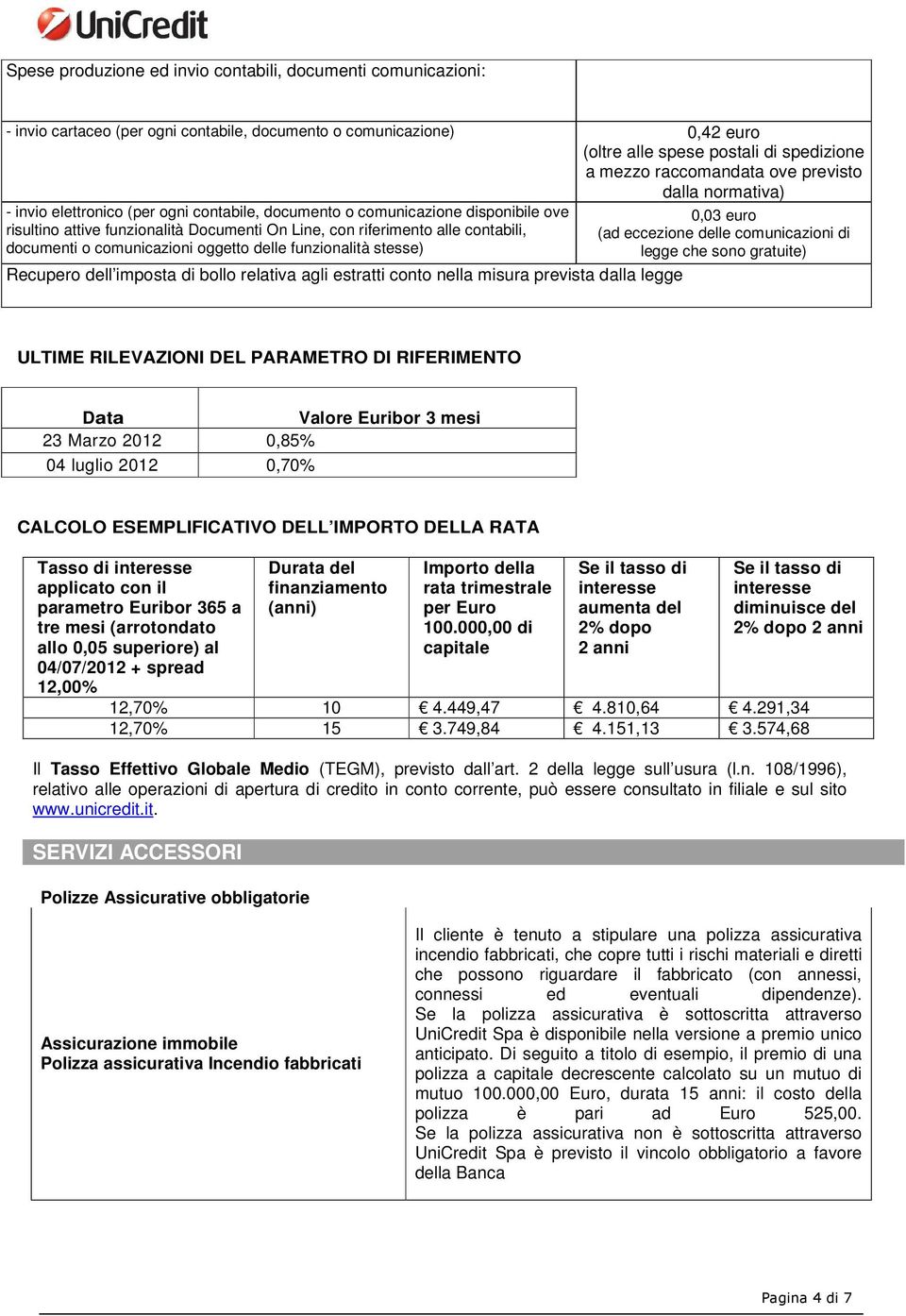 documenti o comunicazioni oggetto delle funzionalità stesse) Recupero dell imposta di bollo relativa agli estratti conto nella misura prevista dalla legge 0,03 euro (ad eccezione delle comunicazioni