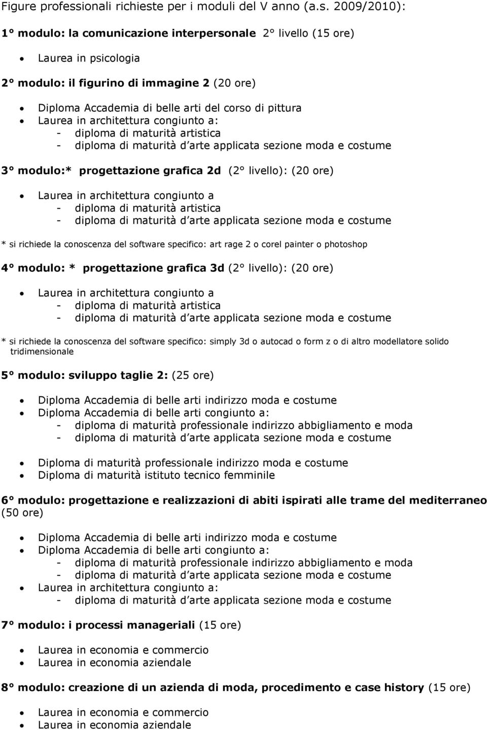 e per i moduli del V anno (a.s.