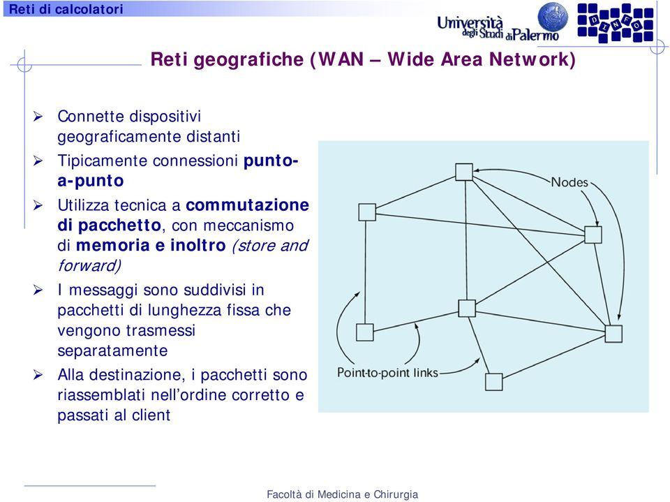 inoltro (store and forward) I messaggi sono suddivisi in pacchetti di lunghezza fissa che vengono