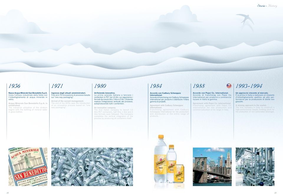 Fine anni 70 innovazione di processo basata sul one way packaging. Arrival of the current management. The end of the 1970s sees the introduction of an innovative process based on one way packaging.