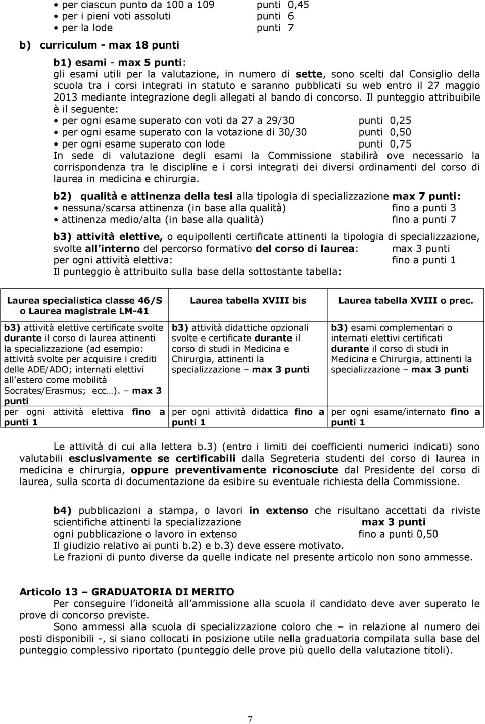 Il punteggio attribuibile è il seguente: per ogni esame superato con voti da 27 a 29/30 punti 0,25 per ogni esame superato con la votazione di 30/30 punti 0,50 per ogni esame superato con lode punti