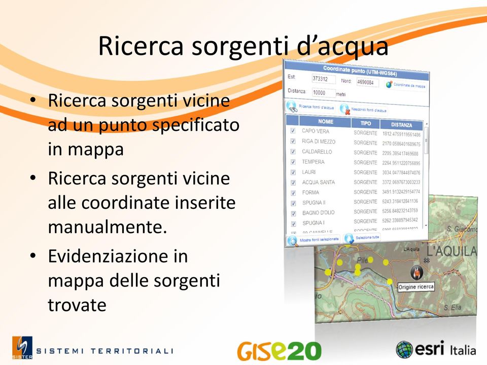 sorgenti vicine alle coordinate inserite