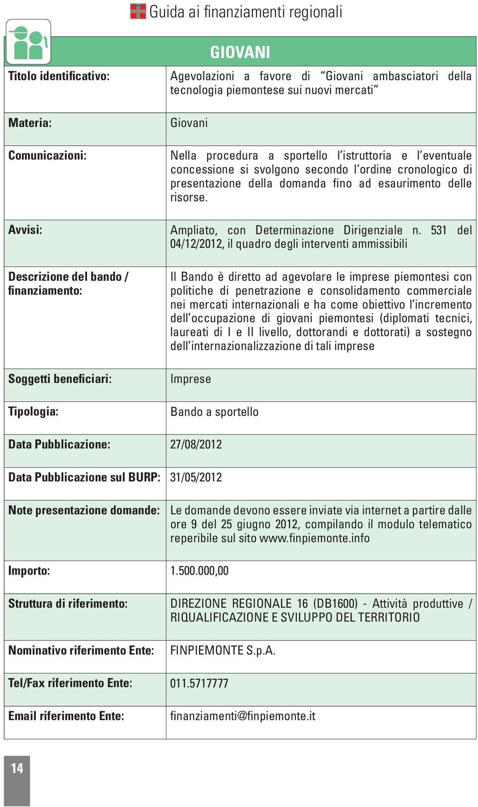 531 del 04/12/2012, il quadro degli interventi ammissibili Il Bando è diretto ad agevolare le imprese piemontesi con politiche di penetrazione e consolidamento commerciale nei mercati internazionali