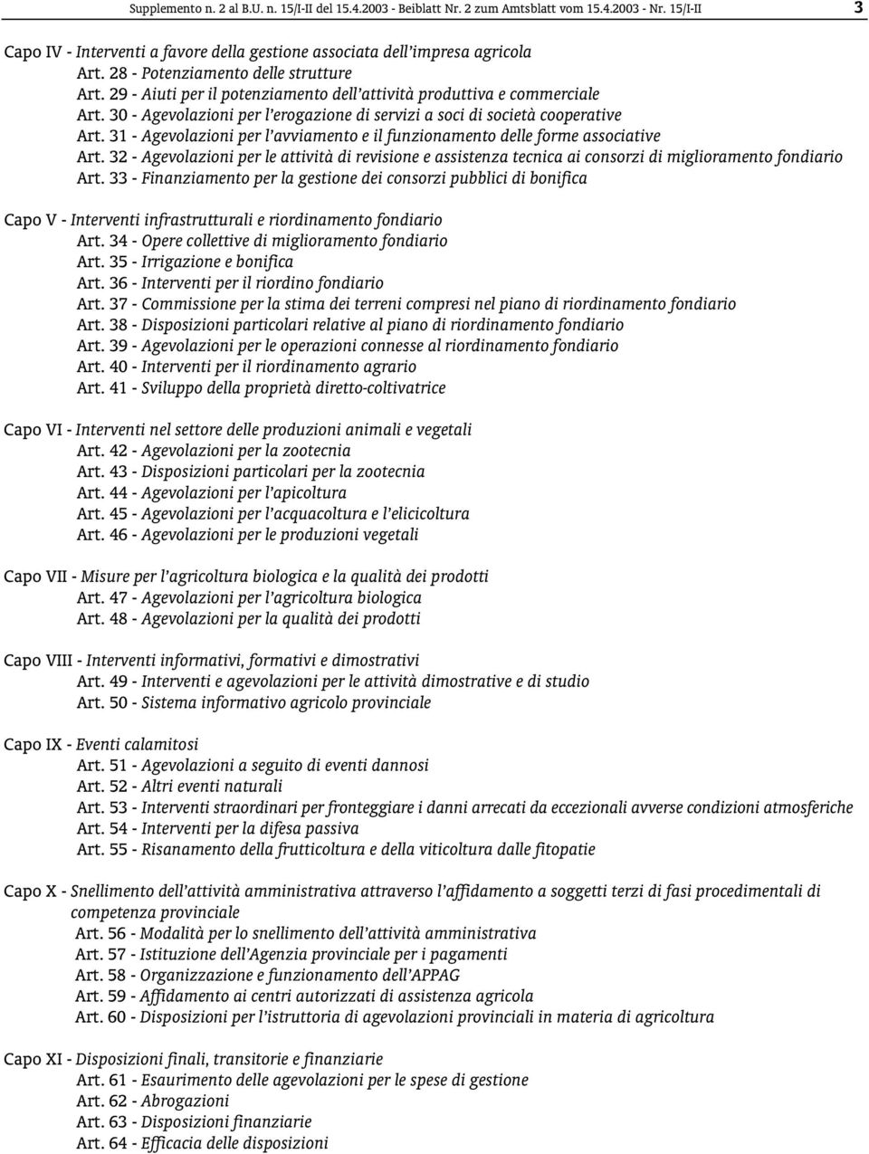 31 - Agevolazioni per l avviamento e il funzionamento delle forme associative Art. 32 - Agevolazioni per le attività di revisione e assistenza tecnica ai consorzi di miglioramento fondiario Art.