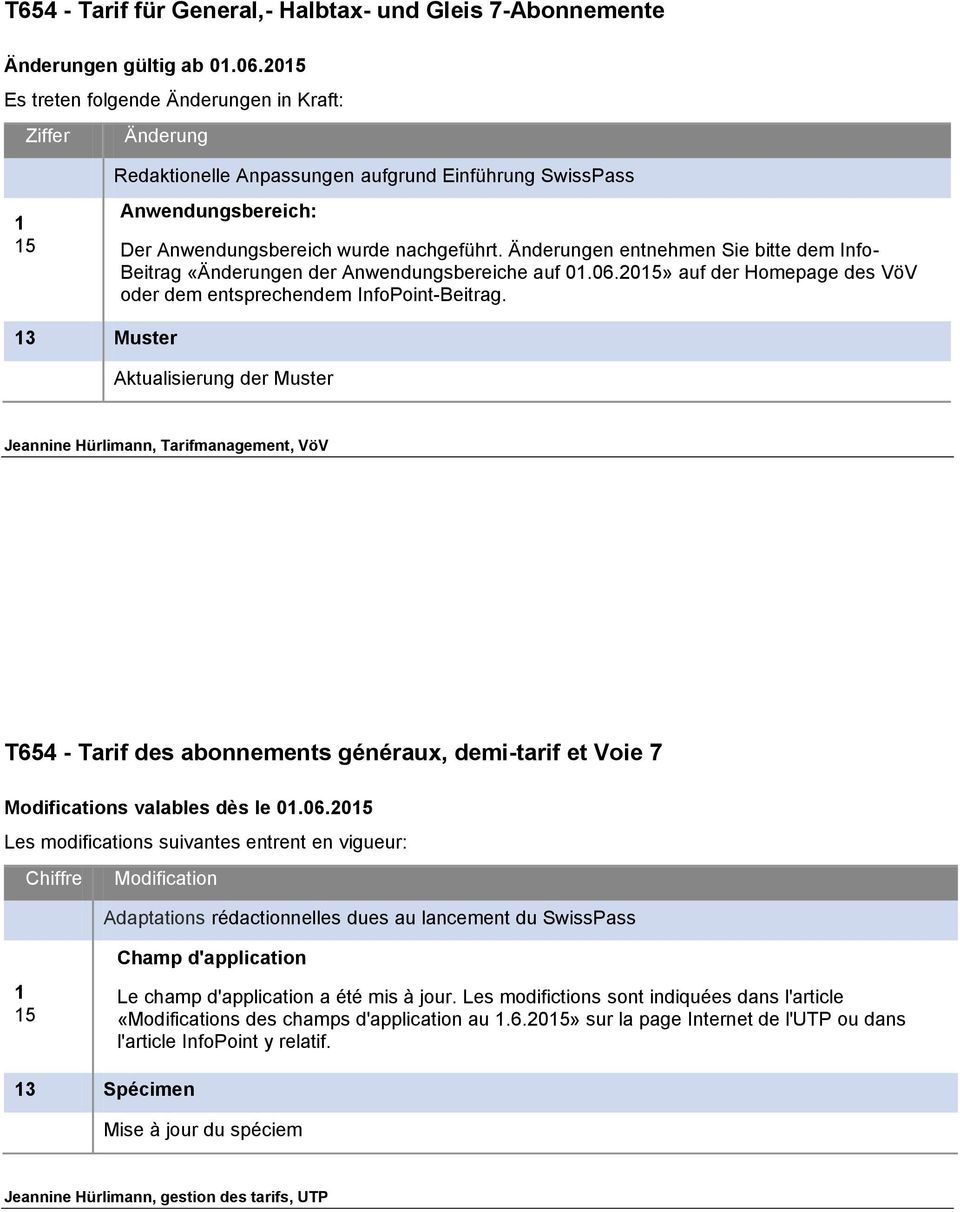 Änderungen entnehmen Sie bitte dem Info- Beitrag «Änderungen der Anwendungsbereiche auf 01.06.2015» auf der Homepage des VöV oder dem entsprechendem InfoPoint-Beitrag.