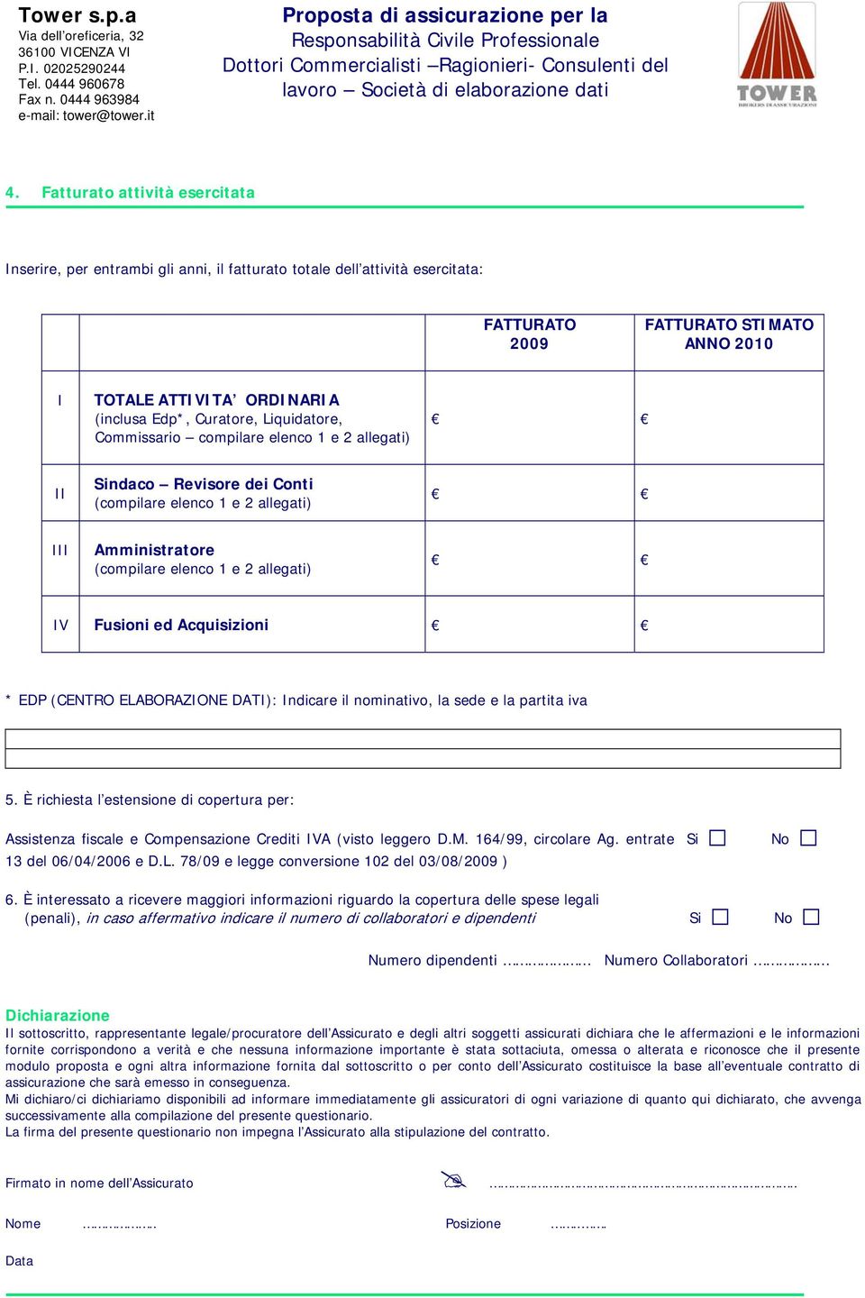 Acquisizioni * EDP (CENTRO ELABORAZIONE DATI): Indicare il nominativo, la sede e la partita iva 5.