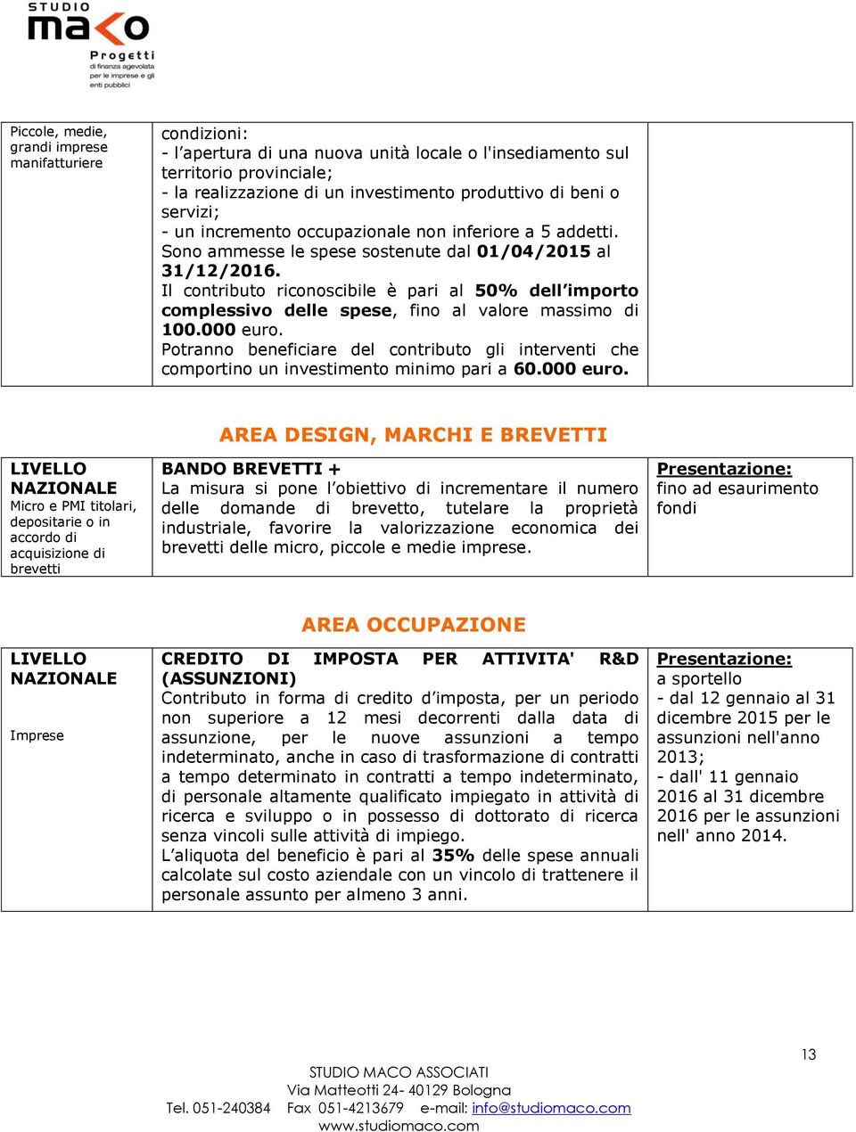 Il contributo riconoscibile è pari al 50% dell importo complessivo delle spese, fino al valore massimo di 100.000 euro.