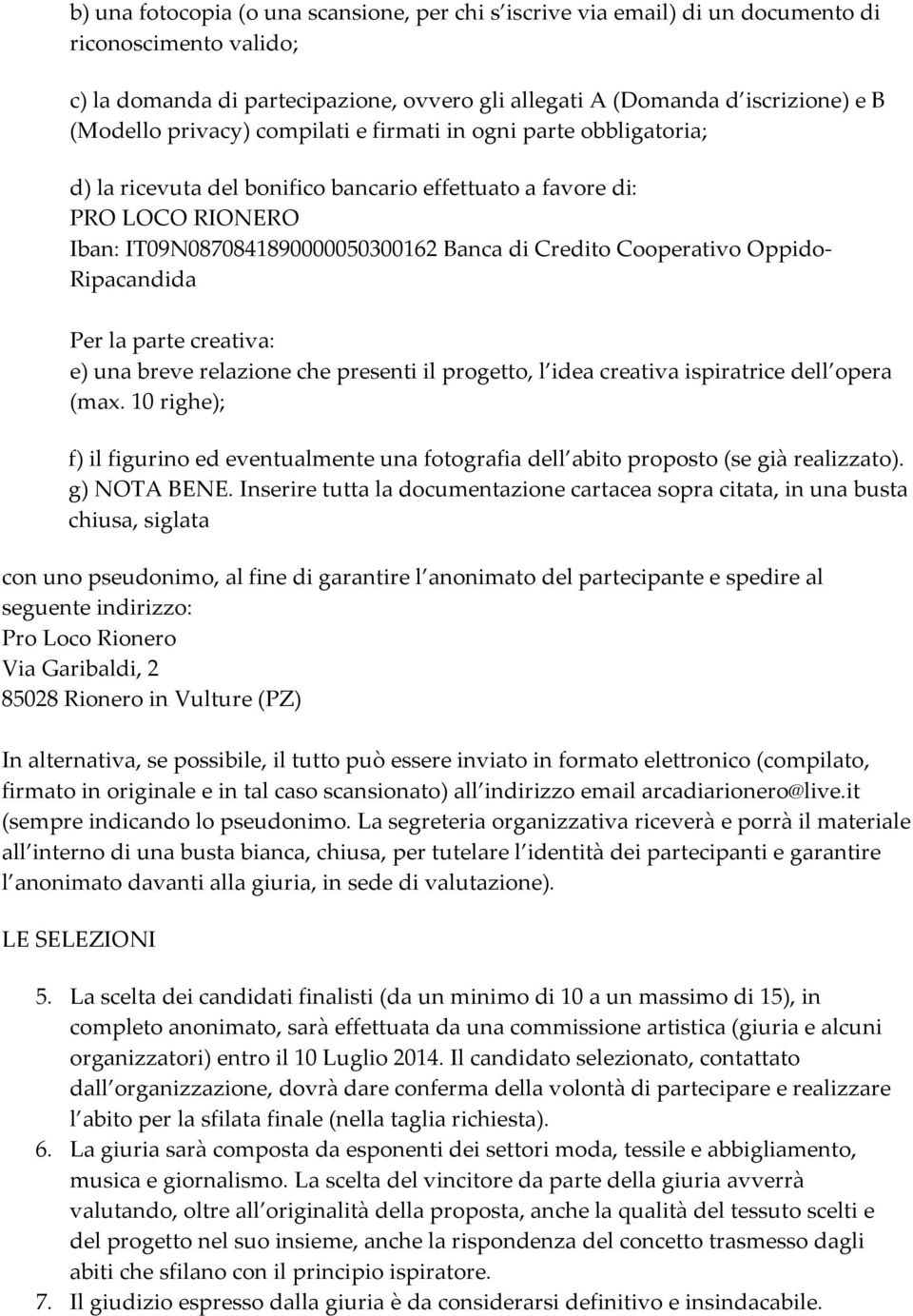 Oppido- Ripacandida Per la parte creativa: e) una breve relazione che presenti il progetto, l idea creativa ispiratrice dell opera (max.