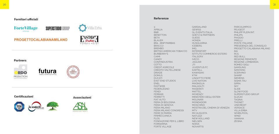 FIERA MILANO FIERA MILANO CONGRESSI FIERE DI PARMA FINMECCANICA FLOS FONDAZIONE PER IL LIBRO FORNARINA FORTE VILLAGE GARDALAND GEWISS GL EVENTS ITALIA GOETZ & PARTNERS GUESS HONDA HUSQUARNA ICEBERG