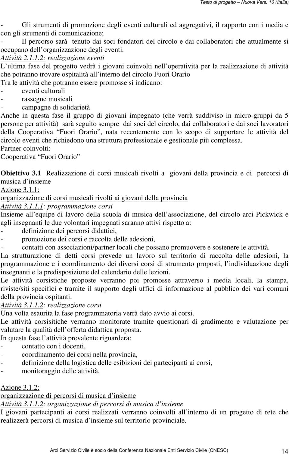 1.2: realizzazione eventi L ultima fase del progetto vedrà i giovani coinvolti nell operatività per la realizzazione di attività che potranno trovare ospitalità all interno del circolo Fuori Orario