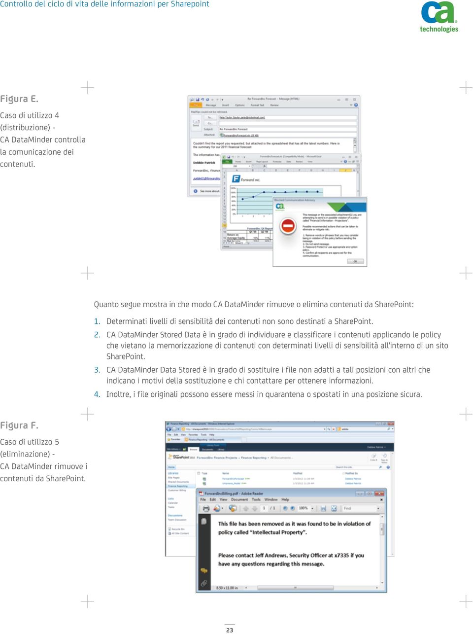 CA DataMinder Stored Data è in grado di individuare e classificare i contenuti applicando le policy che vietano la memorizzazione di contenuti con determinati livelli di sensibilità all'interno di un