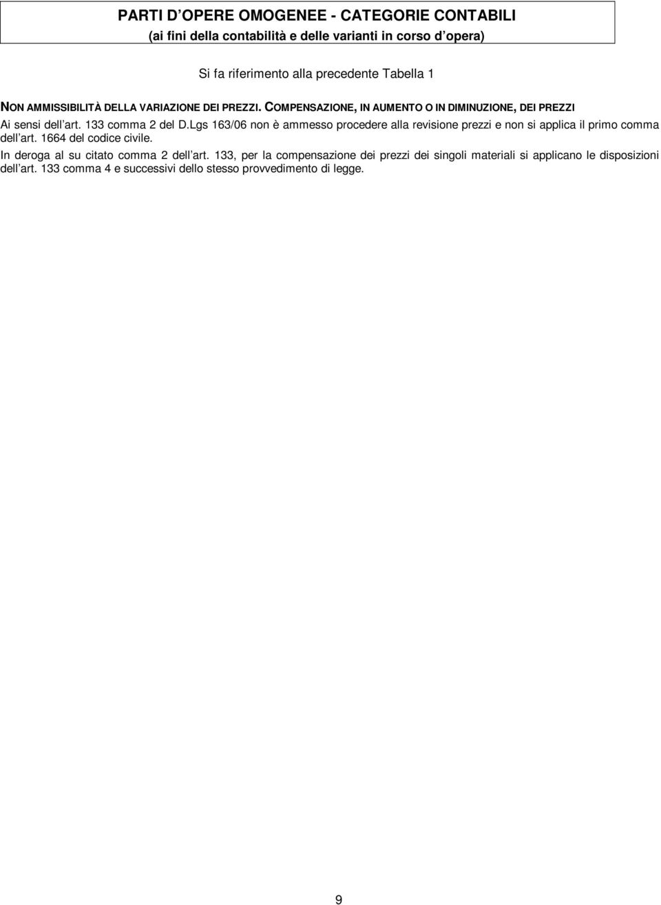 Lgs 163/06 non è ammesso procedere alla revisione prezzi e non si applica il primo comma dell art. 1664 del codice civile.