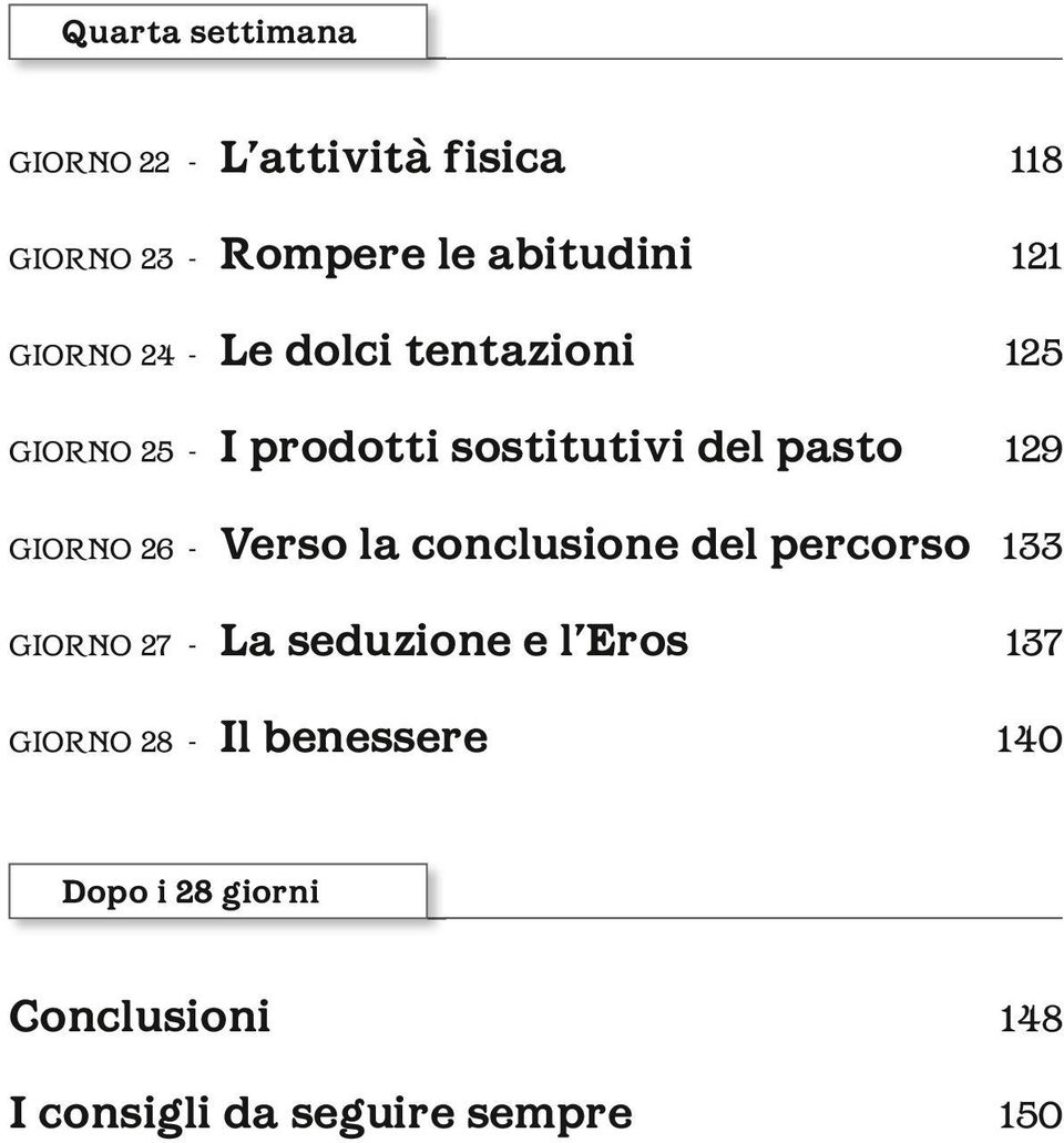 GIORNO 26 - Verso la conclusione del percorso 133 GIORNO 27 - La seduzione e l Eros 137