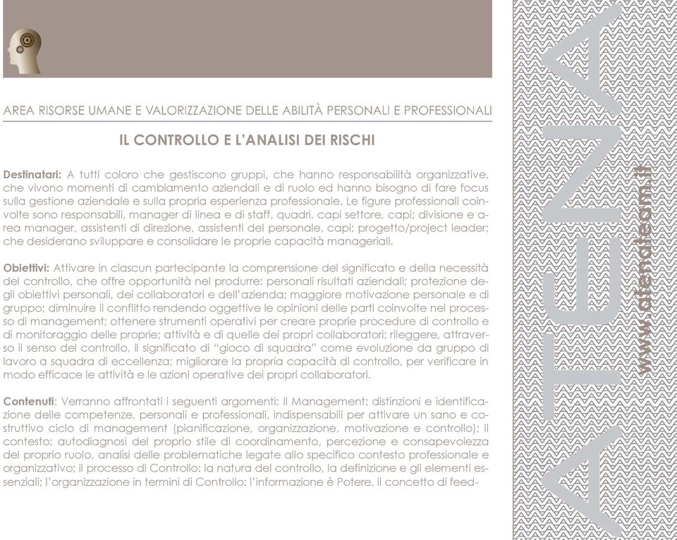 Le figure professionali coinvolte sono responsabili, manager di linea e di staff, quadri, capi settore, capi; divisione e a- rea manager, assistenti di direzione, assistenti del personale, capi;