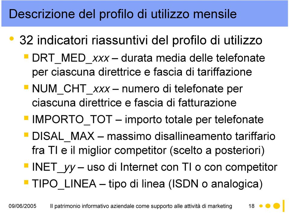 per telefonate DISAL_MAX massmo dsallneamento tarffaro fra TI e l mglor compettor (scelto a posteror) INET_yy uso d Internet con TI