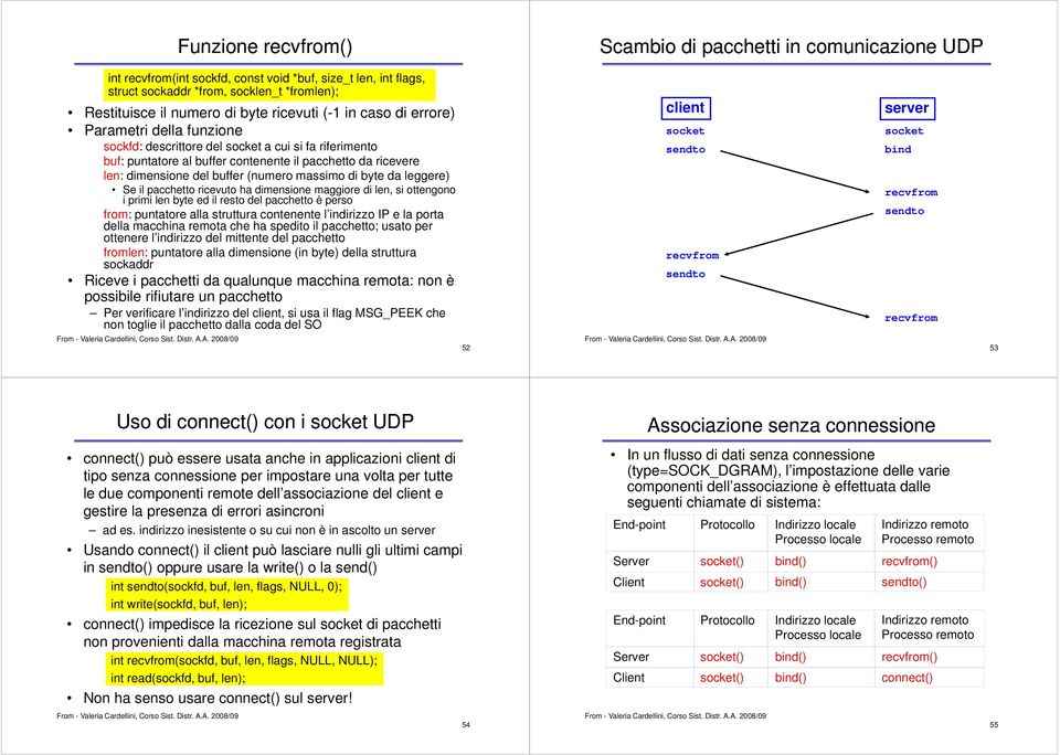 buffer (numero massimo di byte da leggere) Se il pacchetto ricevuto ha dimensione maggiore di len, si ottengono i primi len byte ed il resto del pacchetto è perso from: puntatore alla struttura