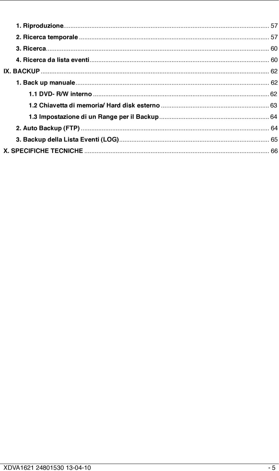 .. 63 1.3 Impostazione di un Range per il Backup... 64 2. Auto Backup (FTP)... 64 3.