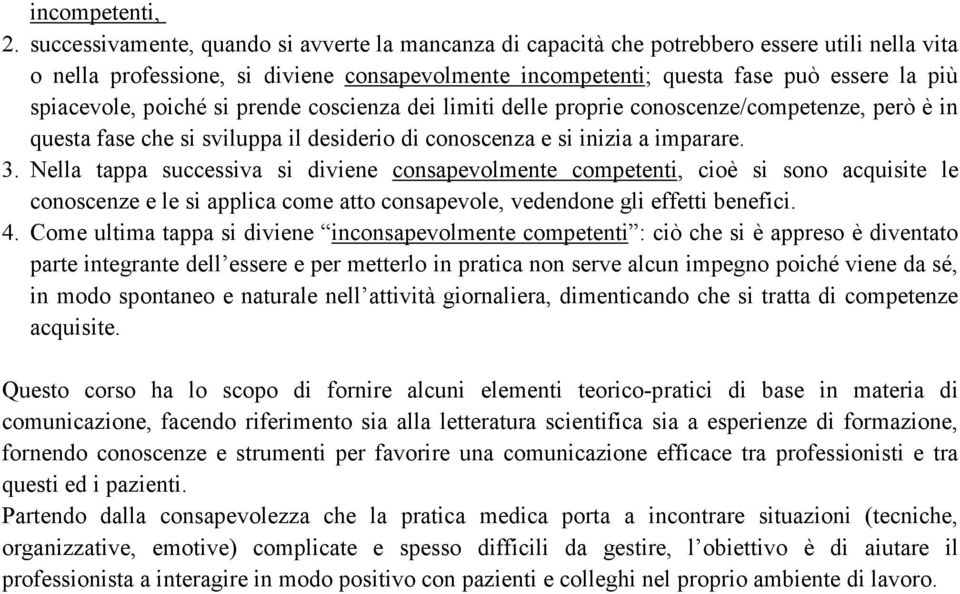 spiacevole, poiché si prende coscienza dei limiti delle proprie conoscenze/competenze, però è in questa fase che si sviluppa il desiderio di conoscenza e si inizia a imparare. 3.