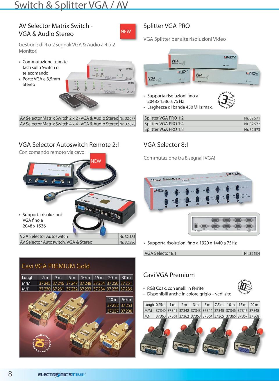 450MHz max. AV Selector Matrix Switch 2 x 2 - VGA & Audio Stereo Nr. 32677 AV Selector Matrix Switch 4 x 4 - VGA & Audio Stereo Nr. 32678 Splitter VGA PRO 1:2 Nr. 32571 Splitter VGA PRO 1:4 Nr.