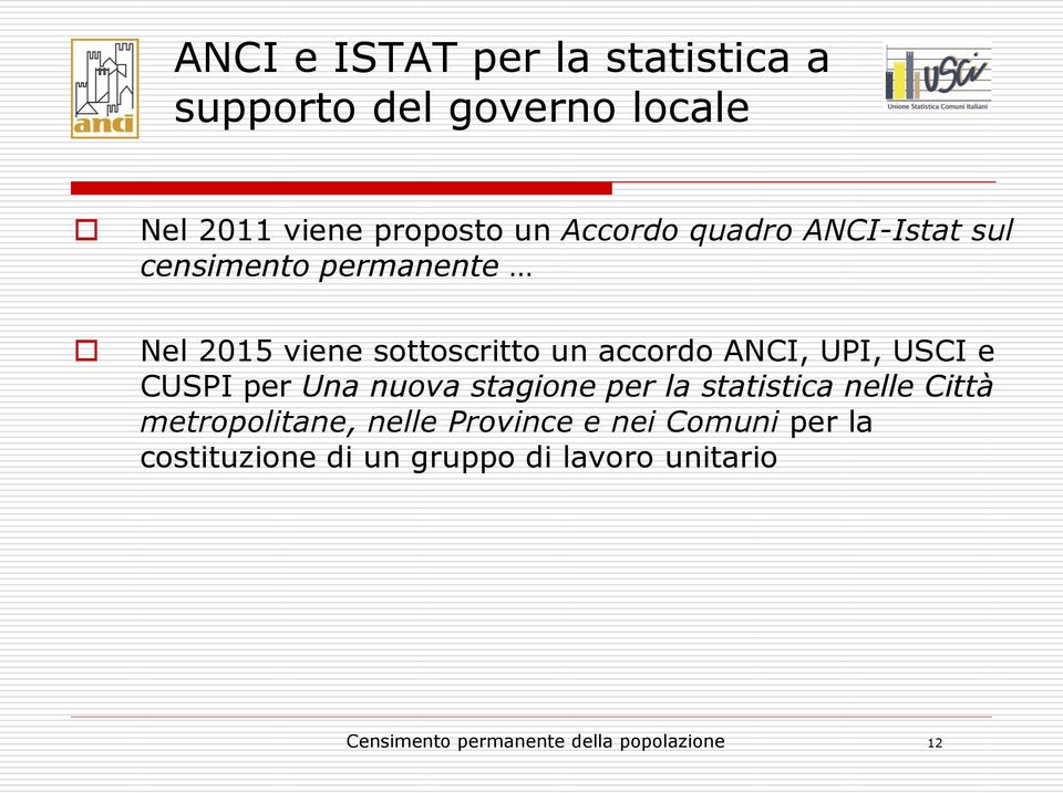 accordo ANCI, UPI, USCI e CUSPI per Una nuova stagione per la statistica nelle Città