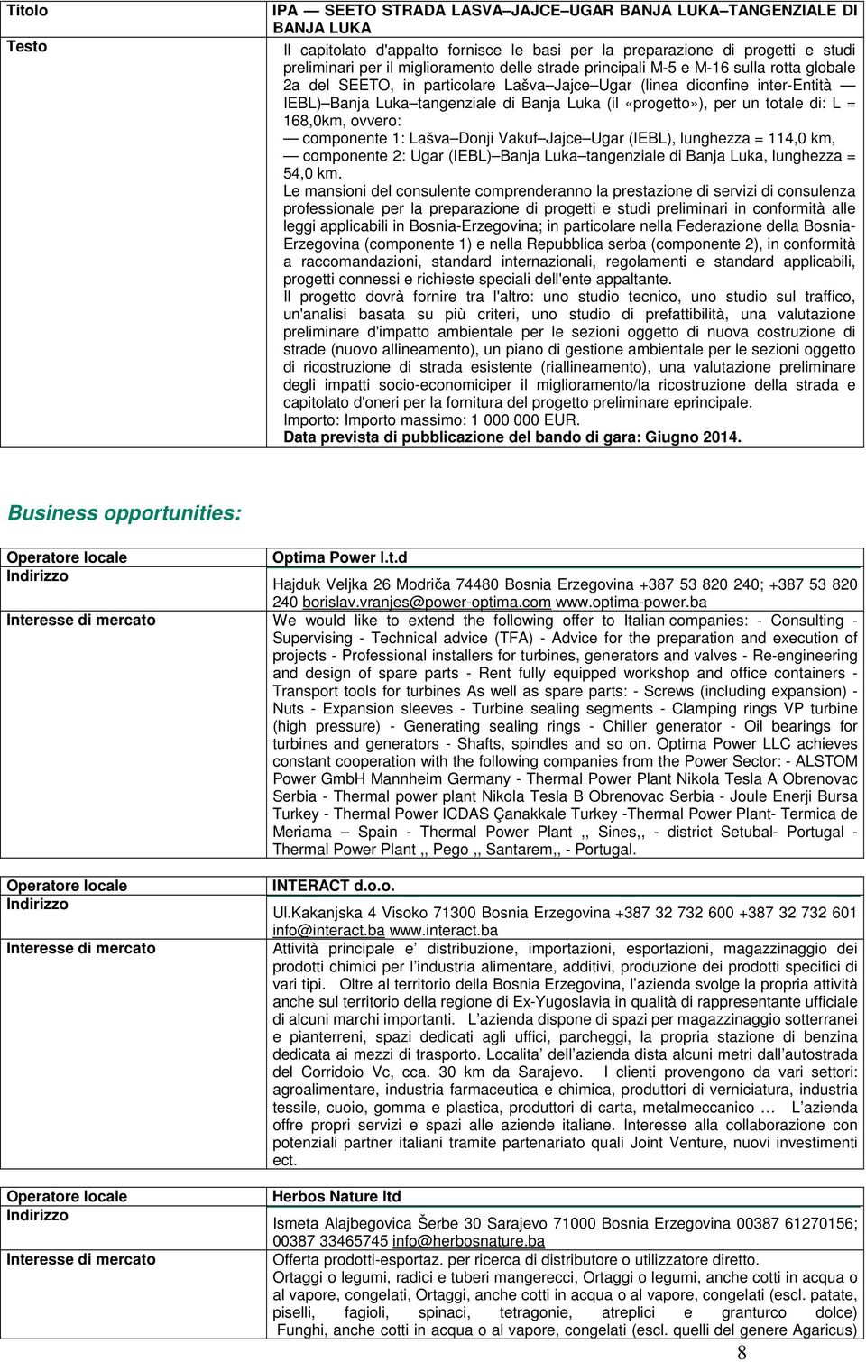 di: L = 168,0km, ovvero: componente 1: Lašva Donji Vakuf Jajce Ugar (IEBL), lunghezza = 114,0 km, componente 2: Ugar (IEBL) Banja Luka tangenziale di Banja Luka, lunghezza = 54,0 km.