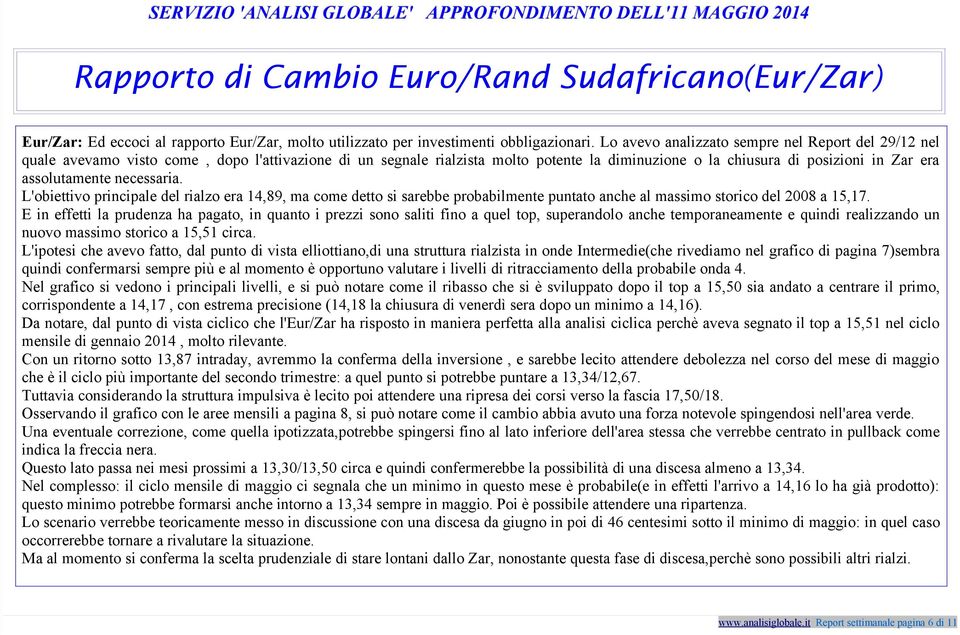 assolutamente necessaria. L'obiettivo principale del rialzo era 14,89, ma come detto si sarebbe probabilmente puntato anche al massimo storico del 2008 a 15,17.