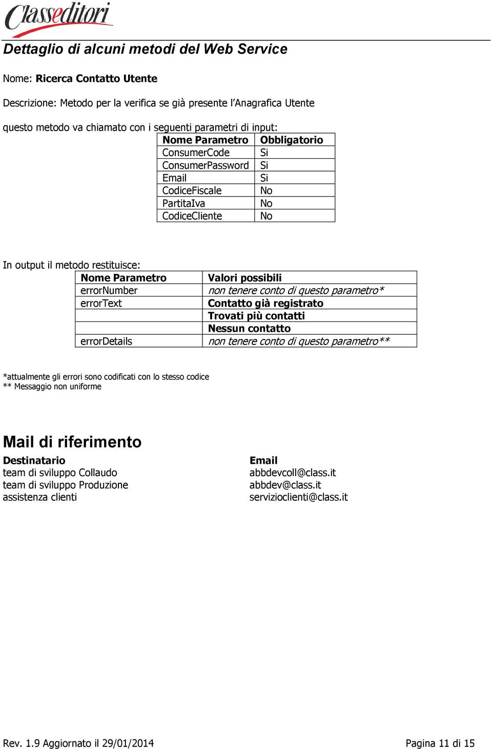 errordetails Valori possibili non tenere conto di questo parametro* Contatto già registrato Trovati più contatti Nessun contatto non tenere conto di questo parametro** *attualmente gli errori sono