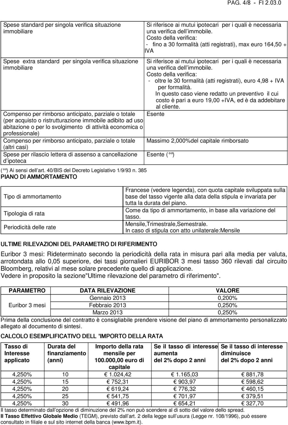 ristrutturazione immobile adibito ad uso abitazione o per lo svolgimento di attività economica o professionale) Compenso per rimborso anticipato, parziale o totale (altri casi) Spese per rilascio