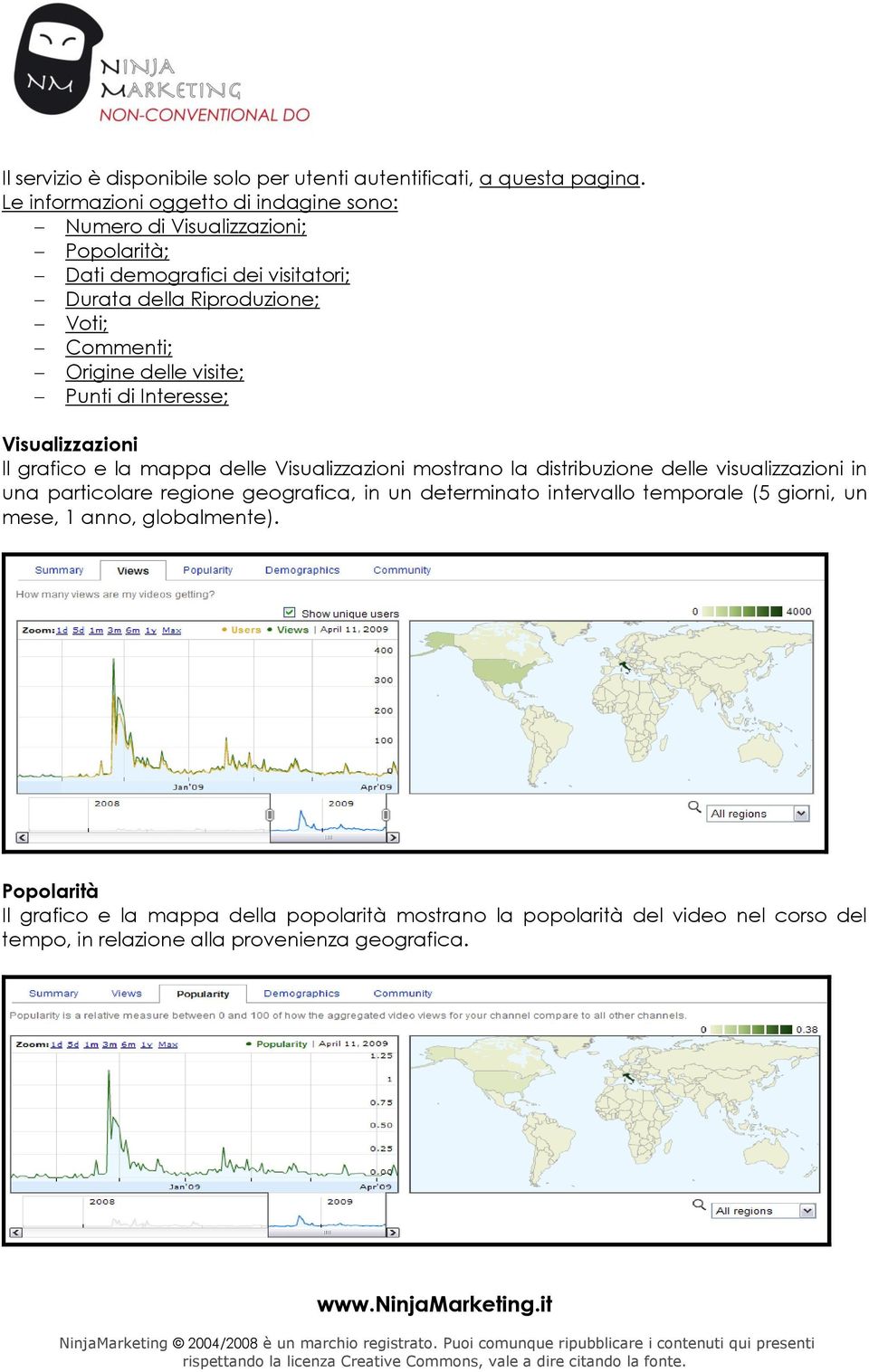 Origine delle visite; Punti di Interesse; Visualizzazioni ll grafico e la mappa delle Visualizzazioni mostrano la distribuzione delle visualizzazioni in una