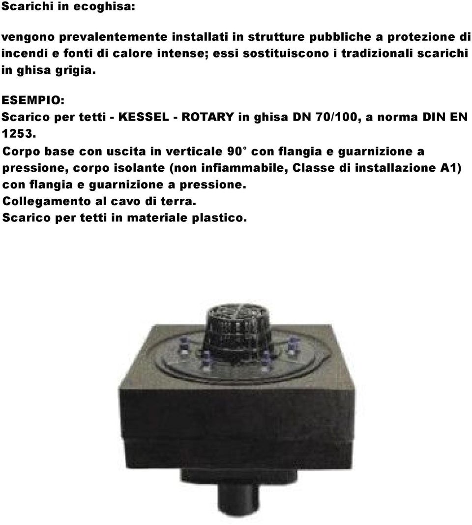 ESEMPIO: Scarico per tetti - KESSEL - ROTARY in ghisa DN 7/1, a norma DIN EN 1253.