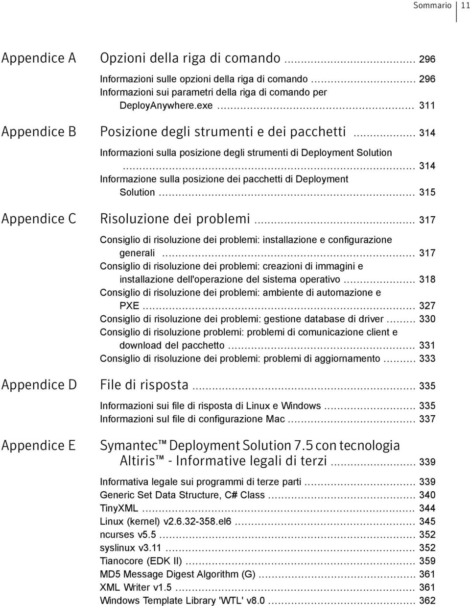 .. 314 Informazione sulla posizione dei pacchetti di Deployment Solution... 315 Appendice C Risoluzione dei problemi.