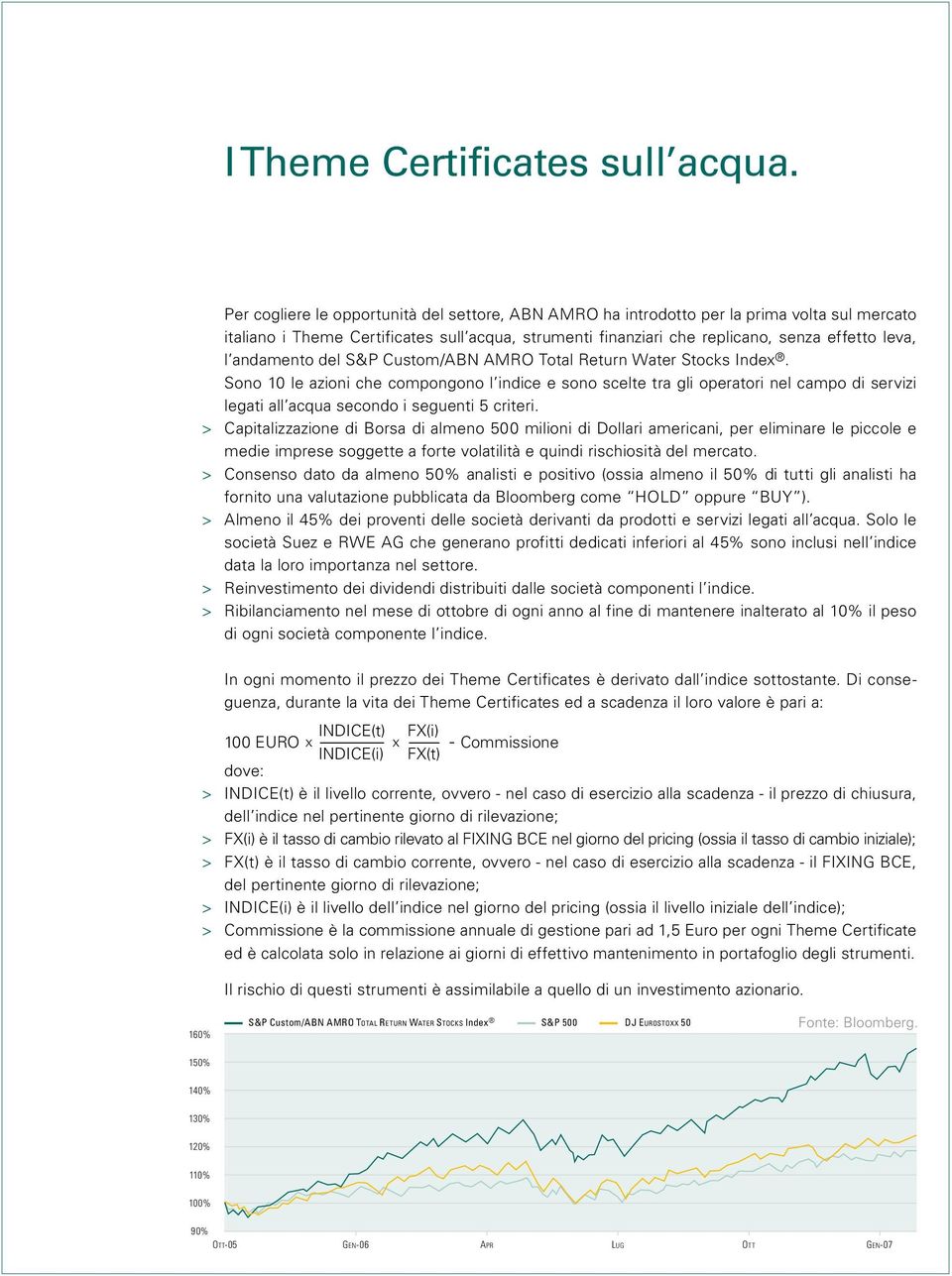 andamento del S&P Custom/ABN AMRO Total Return Water Stocks Index.