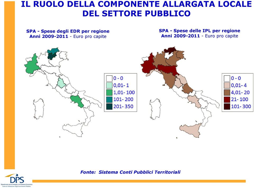 Euro pro capite SPA - Spese delle IPL per regione Anni