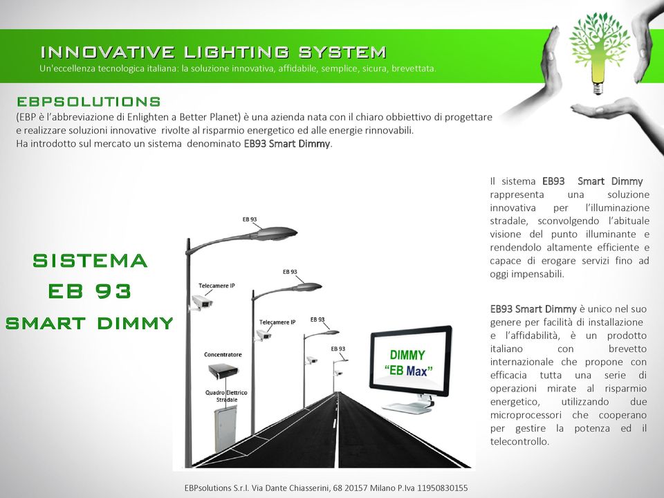 energie rinnovabili. Ha introdotto sul mercato un sistema denominato EB93 Smart Dimmy.