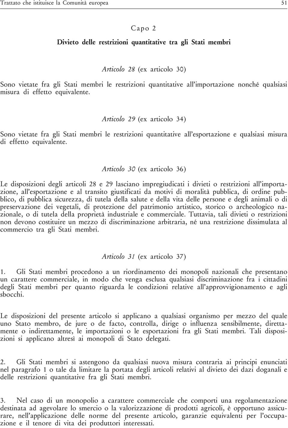 Articolo 29 (ex articolo 34) Sono vietate fra gli Stati membri le restrizioni quantitative all esportazione e qualsiasi misura di effetto equivalente.