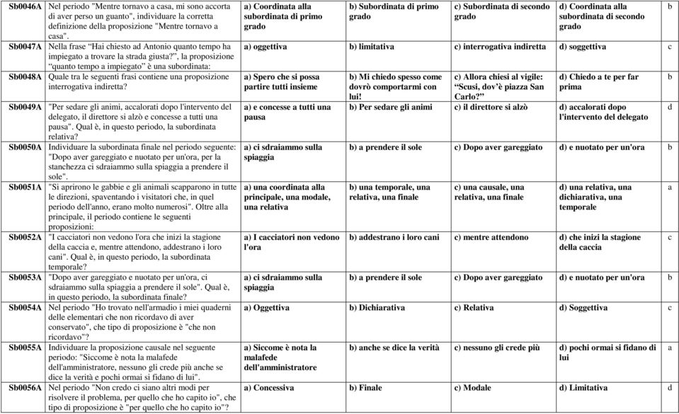 , l proposizione qunto tempo impiegto è un suorint: S0048A Qule tr le seguenti frsi ontiene un proposizione interrogtiv inirett?