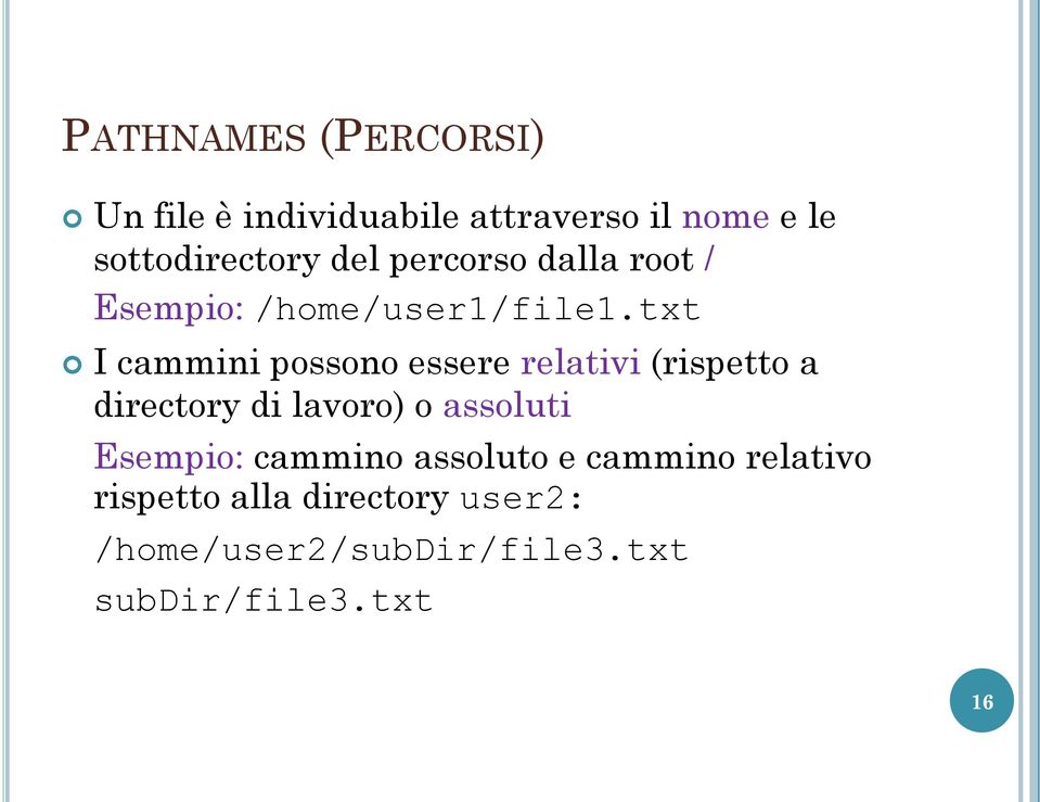 txt I cammini possono essere relativi (rispetto a directory di lavoro) o assoluti