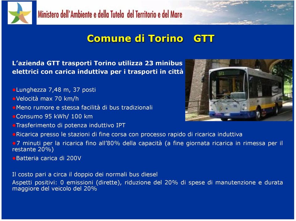 processo rapido di ricarica induttiva 7 minuti per la ricarica fino all 80% della capacità (a fine giornata ricarica in rimessa per il restante 20%) Batteria carica di