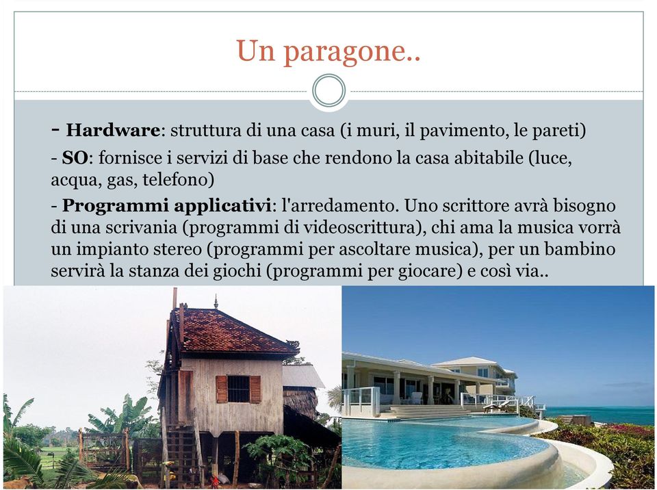 rendono la casa abitabile (luce, acqua, gas, telefono) - Programmi applicativi: l'arredamento.