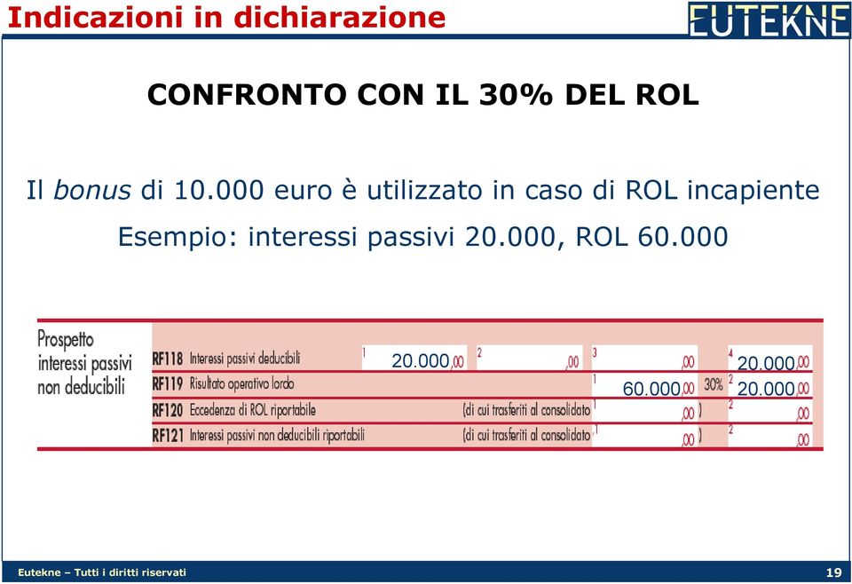 000 euro è utilizzato in caso di ROL incapiente Esempio: