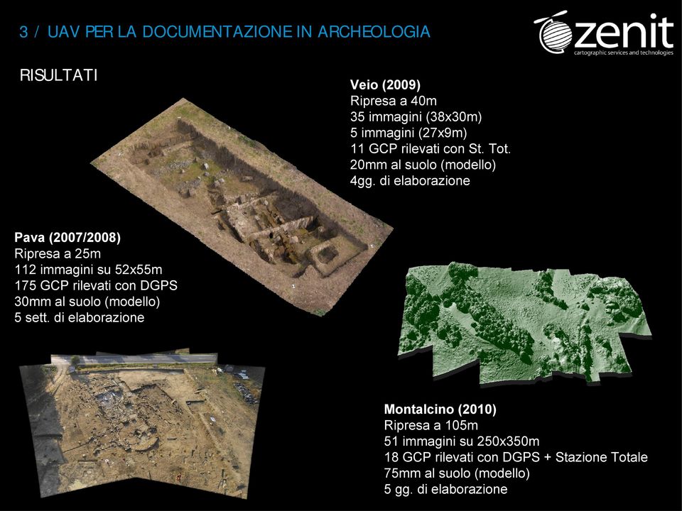 di elaborazione Pava (2007/2008) Ripresa a 25m 112 immagini su 52x55m 175 GCP rilevati con DGPS 30mm al suolo