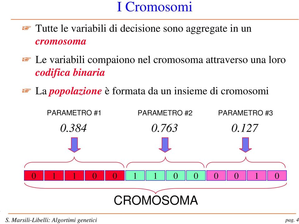 codifica binaria La popolazione è formata da un insieme di