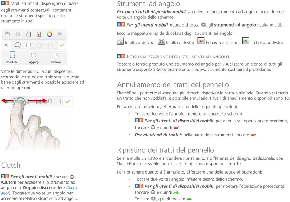 Per gli utenti mobili, quando si tocca, gli strumenti ad angolo risultano visibili.