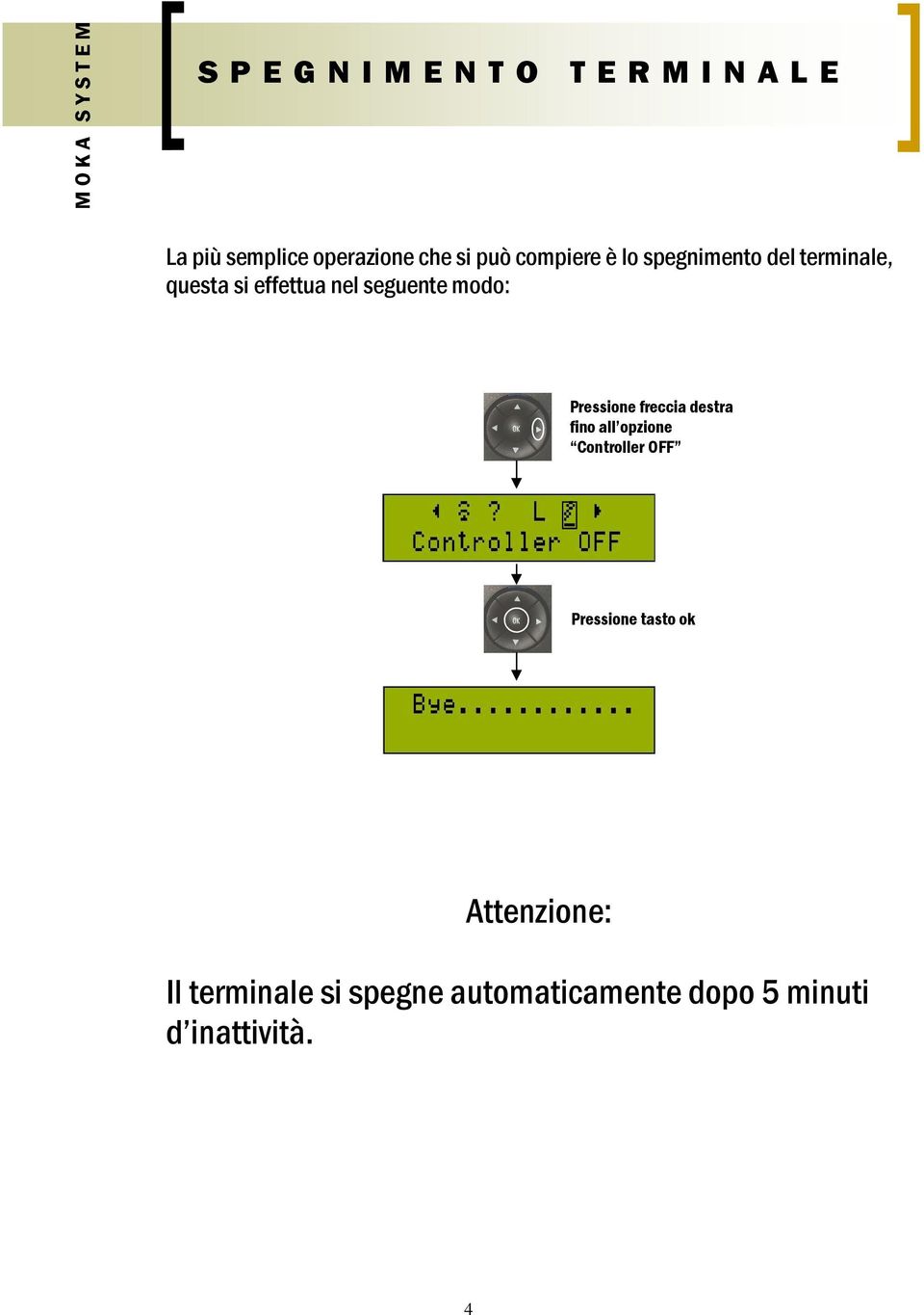 Pressione freccia destra fino all opzione Controller OFF Pressione tasto ok