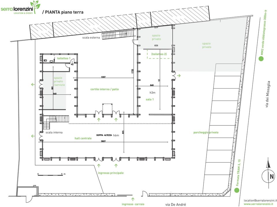 h3m sala 1 via dei Missaglia scala interna h6m parcheggio privato ingresso principale