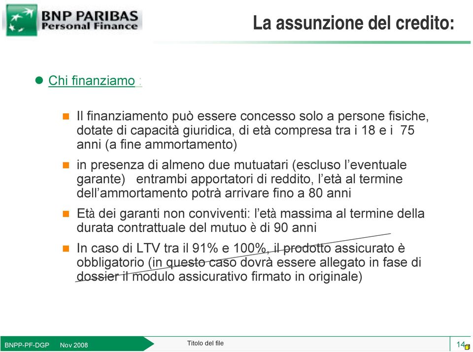 ammortamento potrà arrivare fino a 80 anni Età dei garanti non conviventi: l età massima al termine della durata contrattuale del mutuo è di 90 anni In caso di