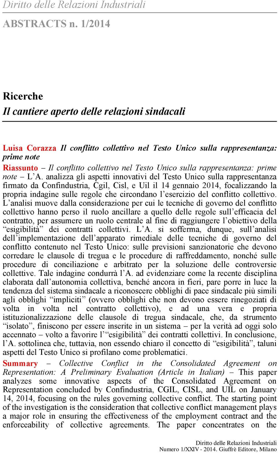 sulla rappresentanza: prime note L A.