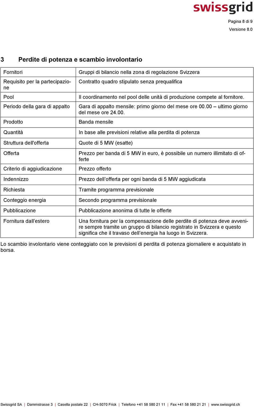 coordinamento nel pool delle unità di produzione compete al fornitore. Gara di appalto mensile: primo giorno del mese ore 00.