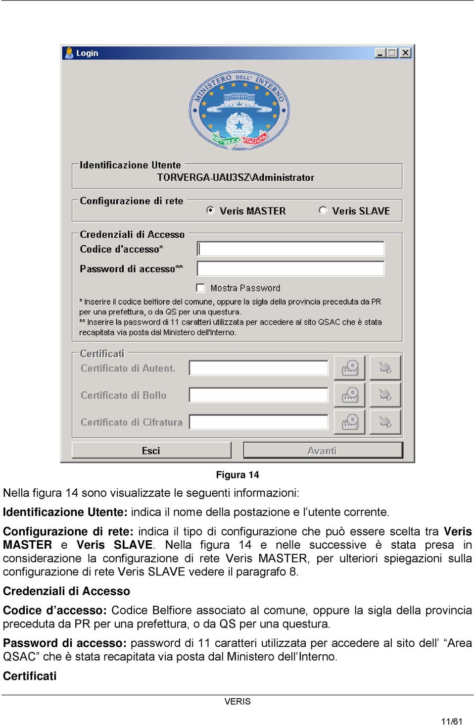 Nella figura 14 e nelle successive è stata presa in considerazione la configurazione di rete Veris MASTER, per ulteriori spiegazioni sulla configurazione di rete Veris SLAVE vedere il paragrafo 8.