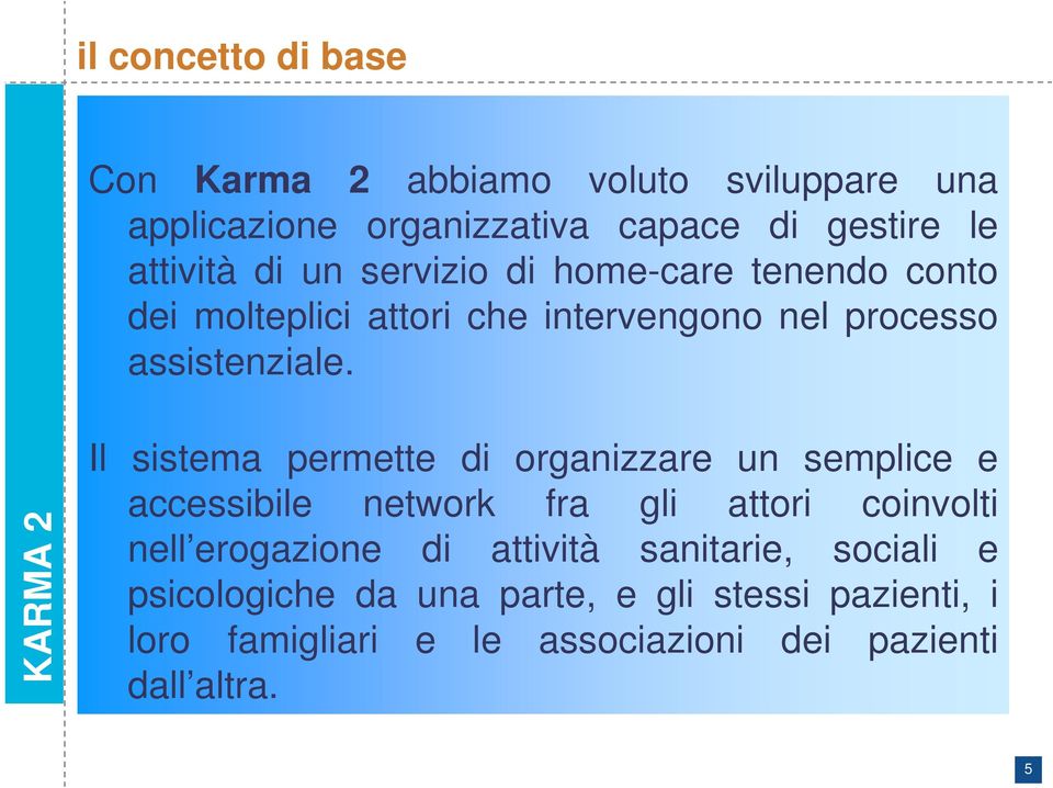 KARMA 2 Il sistema permette di organizzare un semplice e accessibile network fra gli attori coinvolti nell erogazione di